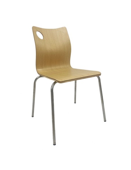 Silla AMELIE, apilable, acero inoxidable, asiento laminado HPL, color natural