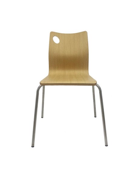 Silla AMELIE, apilable, acero inoxidable, asiento laminado HPL, color natural