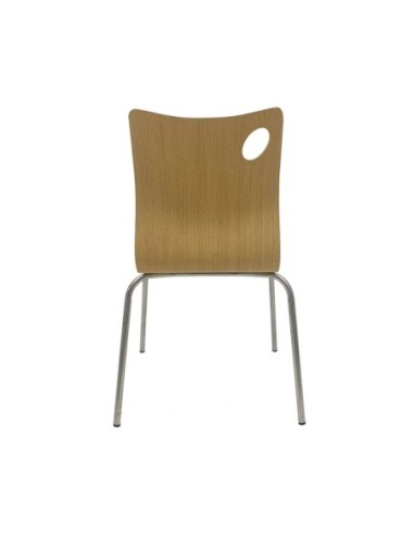 Silla AMELIE, apilable, acero inoxidable, asiento laminado HPL, color natural