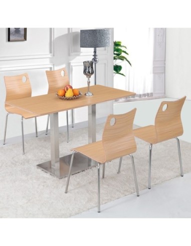 Silla AMELIE, apilable, acero inoxidable, asiento laminado HPL, color natural