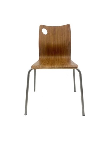 Silla AMELIE, apilable, acero inoxidable, asiento laminado HPL, color nogal