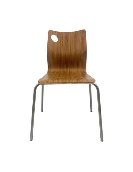 Silla AMELIE, apilable, acero inoxidable, asiento laminado HPL, color nogal