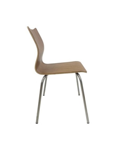 Silla AMELIE, apilable, acero inoxidable, asiento laminado HPL, color nogal