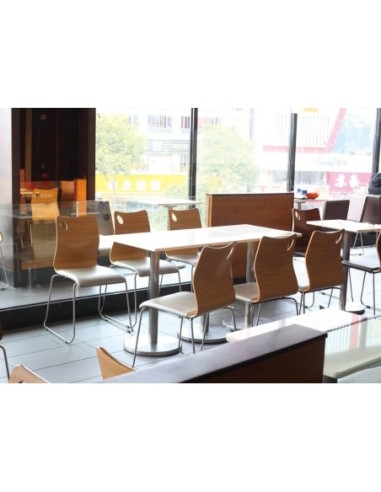 Silla AMELIE, apilable, acero inoxidable, asiento laminado HPL, color nogal