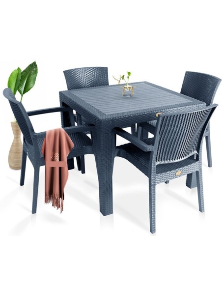 Mesa MIJAS, polipropileno gris oscuro, 90 x 90 cms