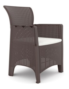 Sillón ILEÓN, polipropileno marrón chocolate, cojín beige