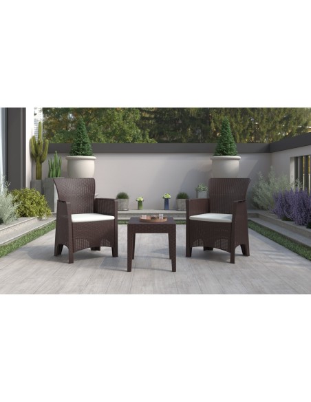 Sillón ILEÓN, polipropileno marrón chocolate, cojín beige