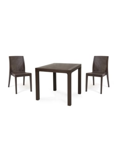 Mesa TROPICAL, ratán, polipropileno marrón chocolate, 80 x 80 cms