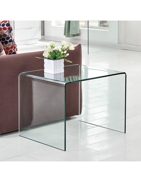 Mesa CHEVAL (SU), baja, cristal curvado, 60 x 60 cms