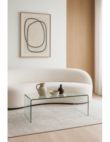 Mesa CHEVAL (SU), baja, cristal curvado, 100 x 48 cms