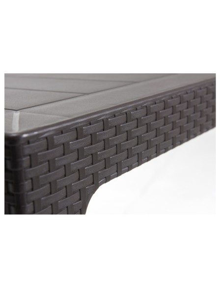 Mesa TROPICAL, ratán, polipropileno marrón chocolate, 140 x 80 cms