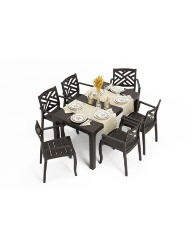 Mesa TROPICAL, ratán, polipropileno marrón chocolate, 140 x 80 cms