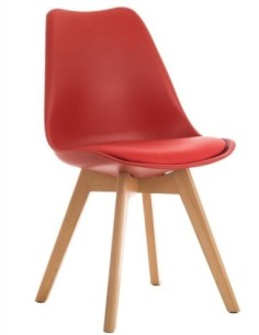 Silla TORRE 4P (SU), madera, polipropileno y cojín rojo