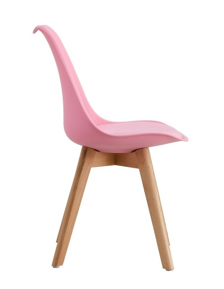 Silla TORRE 4P (SU), madera, polipropileno y cojín rosa