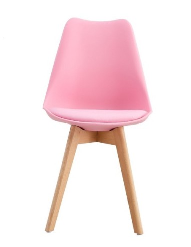 Silla TORRE 4P (SU), madera, polipropileno y cojín rosa