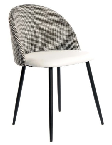 Silla ETNA, metal negro, tapizado pata de gallo y similpiel blanca
