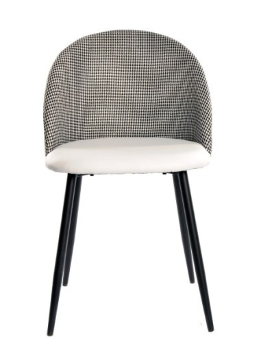 Silla ETNA, metal negro, tapizado pata de gallo y similpiel blanca