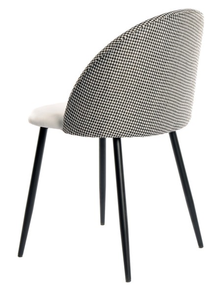 Silla ETNA, metal negro, tapizado pata de gallo y similpiel blanca