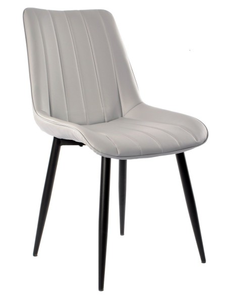 Silla YUCCA, metal negro, tapizado similpiel gris claro