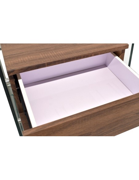 Mesa SEBAS, baja, cristal curvado, dos cajones, 50 x 43 cms