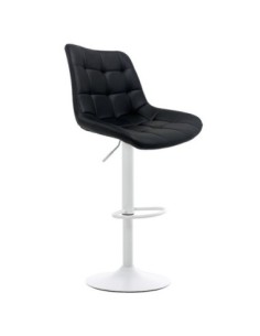 Taburete IVONNE, metal blanco, tapizado similpiel negra