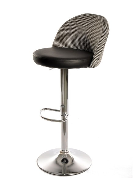 Taburete ETNA, regulable, cromado, tapizado pata de gallo y similpiel negra