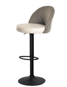 Taburete ETNA, regulable, metal negro, tapizado pata de gallo y similpiel blanca