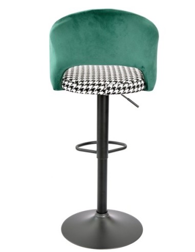 Taburete TEIDE, regulable, metal negro, tapizado verde con pata de gallo