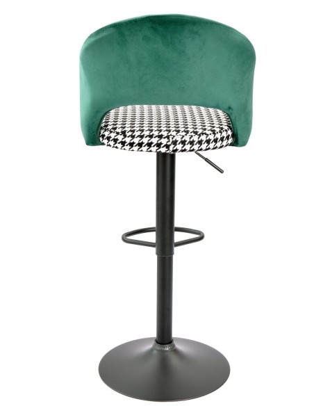 Taburete TEIDE, regulable, metal negro, tapizado verde con pata de gallo