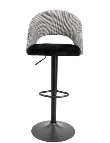 Taburete TEIDE, regulable, metal negro, tapizado pata de gallo con negro