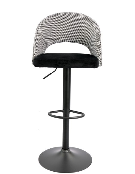 Taburete TEIDE, regulable, metal negro, tapizado pata de gallo con negro