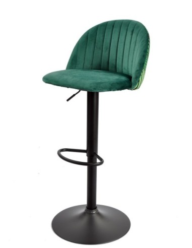 Taburete FLOWER, regulable, metal negro, tapizado velvet verde con trasera floral a juego