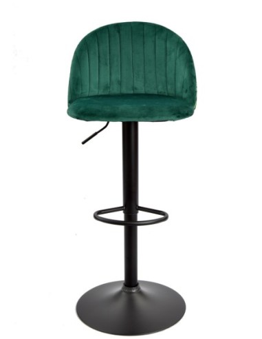 Taburete FLOWER, regulable, metal negro, tapizado velvet verde con trasera floral a juego