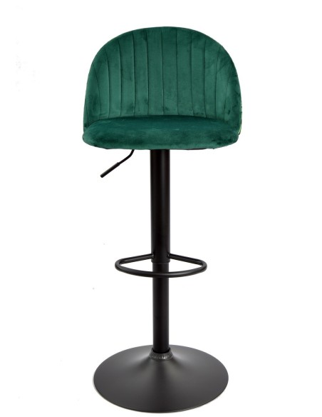 Taburete FLOWER, regulable, metal negro, tapizado velvet verde con trasera floral a juego