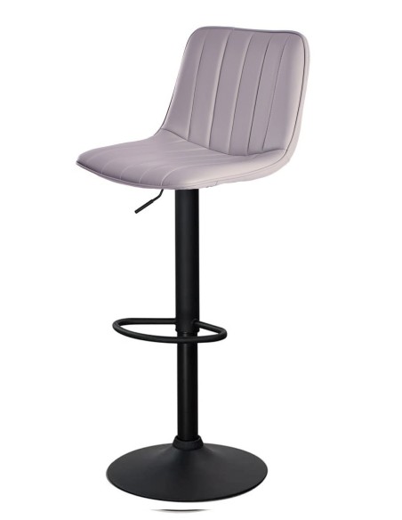 Taburete YUCCA, regulable, metal negro, tapizado similpiel gris claro