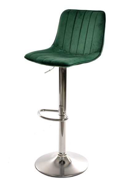 Taburete YUCCA, regulable, metal cromado, tapizado velvet verde
