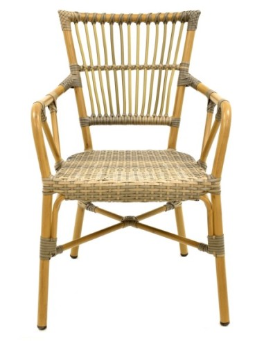 Sillón PAROS, apilable, aluminio, ratán marrón y gris