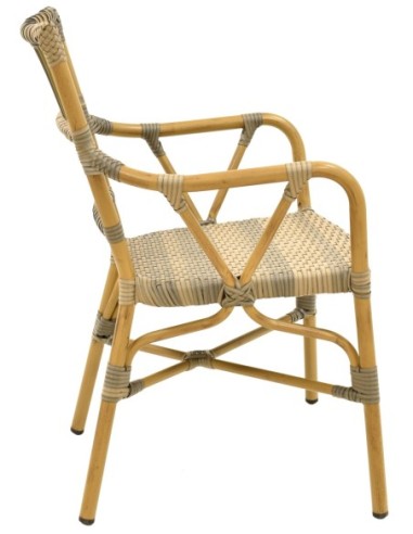 Sillón PAROS, apilable, aluminio, ratán marrón y gris