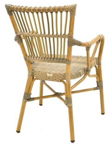 Sillón PAROS, apilable, aluminio, ratán marrón y gris