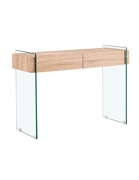 Consola GIOVANNA, 2 cajones, madera, cristal templado, 110 x 40 cms