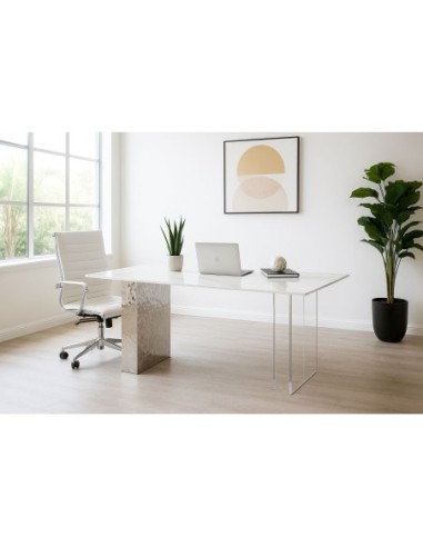 Mesa VENETO, acero inoxidable, acrílico, tapa de cerámica, 160 x 90 cms