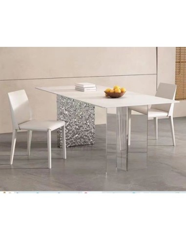 Mesa VENETO, acero inoxidable, acrílico, tapa de cerámica, 160 x 90 cms