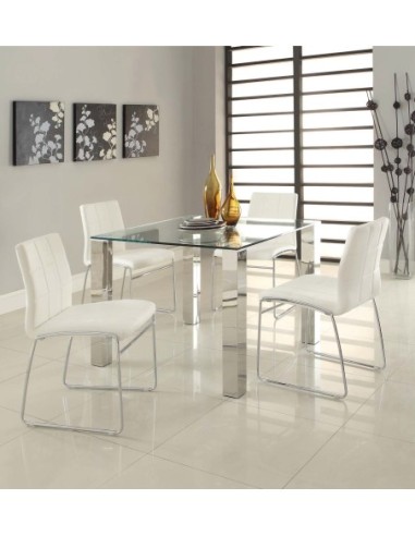 Silla BERTA, cromada, similpiel blanca