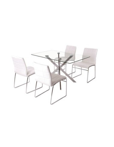 Silla BERTA, cromada, similpiel blanca