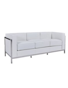 Sofá LOBBY, 3 plazas, acero inoxidable, similpiel blanca