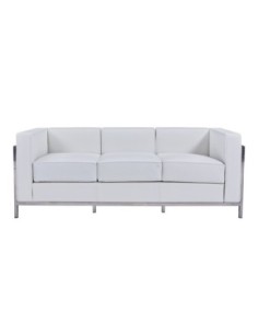 Sofá LOBBY, 3 plazas, acero inoxidable, similpiel blanca 2