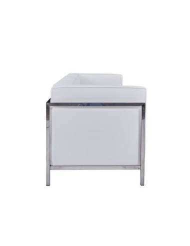 Sofá LOBBY, 3 plazas, acero inoxidable, similpiel blanca