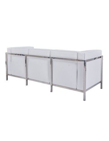 Sofá LOBBY, 3 plazas, acero inoxidable, similpiel blanca