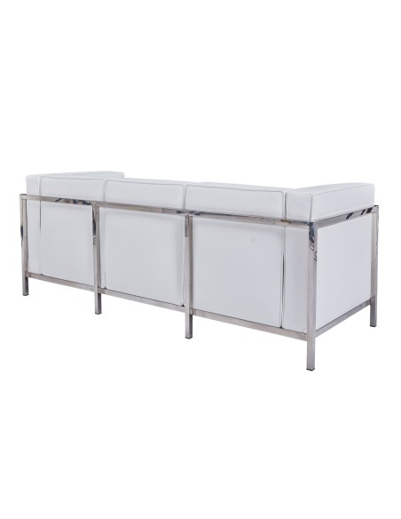 Sofá LOBBY, 3 plazas, acero inoxidable, similpiel blanca