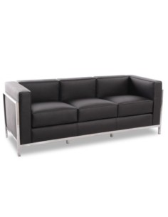 Sofá LOBBY, 3 plazas, acero inoxidable, similpiel negra